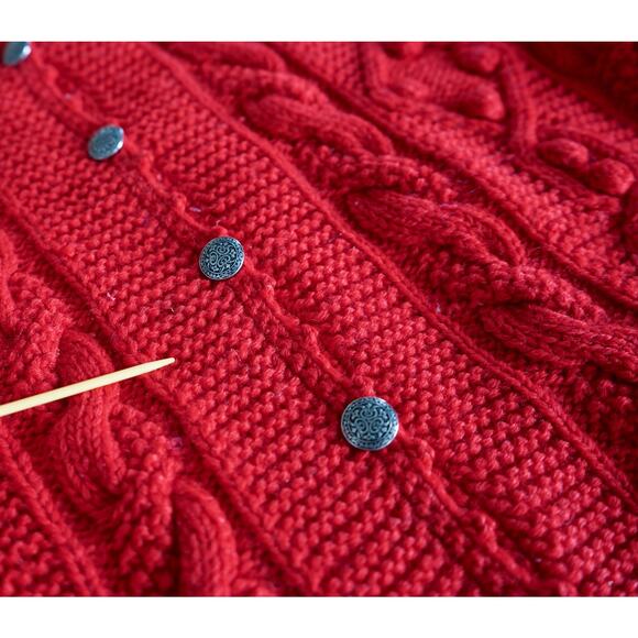 VTG Carroll Reed Women Wool Bobble Cable Chunky Knit Cardigan Sweater M Cottage - Picture 16 of 16